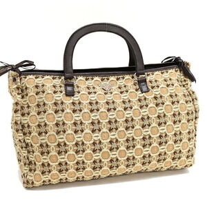 Prada Bow Cloquette Handbag Embroidered Leather Beige Brown